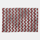 Red Glam Silver White Zigzag Streifen Geschirrtuch (Horizontal)