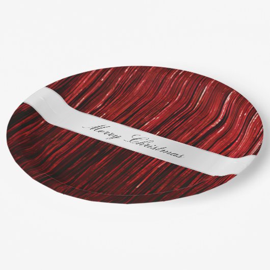 Red Glam Tinsel Stripes Pappteller (Schrägansicht)