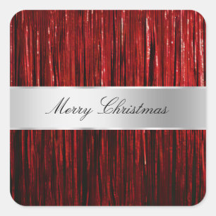 Red Glam Tinsel Stripes Quadratischer Aufkleber