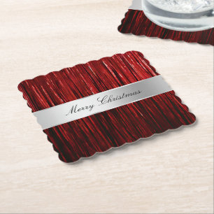 Red Glam Tinsel Stripes Untersetzer