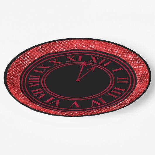 Red Glamour Diamonds New Year's Clock Pappteller (Schrägansicht)