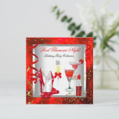 Red Glamour Night Cocktails Champagne Party Einladung (Stehend Vorderseite)