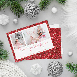 Red Glitter 2 Photo Script Merry Christmas Card