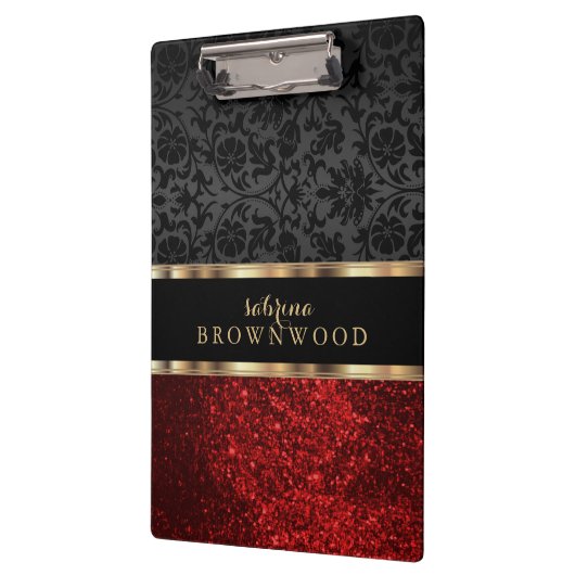 Red Glitter and Black Damask Klemmbrett (Links)