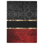 Red Glitter and Black Damask Klemmbrett (Rückseite)