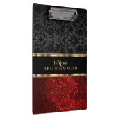 Red Glitter and Black Damask Klemmbrett (Rechts)