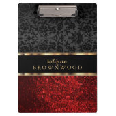 Red Glitter and Black Damask Klemmbrett (Vorderseite)