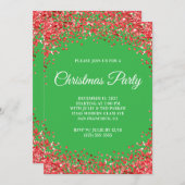 Red Glitter Border Green Christmas Party Einladung (Vorne/Hinten)