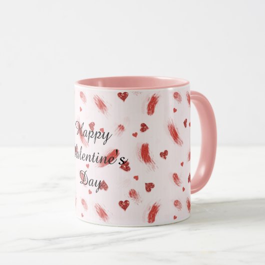 Red Glitter Hearts Streaks Valentine's Day Tasse (VorderseiteRechts)