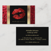 Red Glitter Lips and Elegant Gold Visitenkarte (Vorne/Hinten)