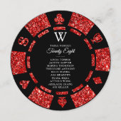 Red Glitter Monogram Poker Chip Casino Wedding Einladung (Vorderseite)