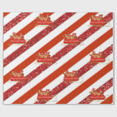 Red Glitter White Striped Christmas Sleigh Geschenkpapier (Flach)