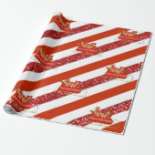 Red Glitter White Striped Christmas Sleigh Geschenkpapier (Ungerollt)