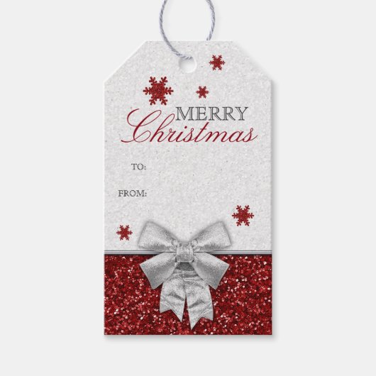 Red Glittery Snowflakes Geschenkanhänger (Vorderseite)