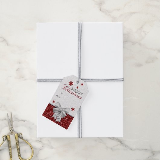 Red Glittery Snowflakes Geschenkanhänger (Mit Garn)