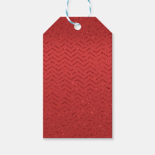 Red Glittery Zig-Zag Geschenkmarke Geschenkanhänger (Vorderseite)