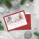 Red Glitzer 2 Foto Script Mercury Christmas Card<br><div class="desc">Red Glitzer 2 Foto Script Frohe Weihnachten. Eine Touch Funkeln mit diesem Imitat Glitzer Rand Design mit koordinieren Imitate roten Glitzer auf der Rückseite. Ersetzen Sie einfach die beiden Fotos mit Ihren eigenen und personalisieren Sie mit Ihrem Gruß und Namen am Ende. Frohe Weihnachten ist in einem stilvollen Set-Skript.</div>