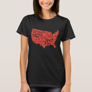 Red Glitzer 4. Juli Patriotic USA Map Trendy T-Shirt