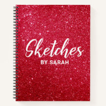 Red Glitzer Artist Sketchbook Notebook Notepad