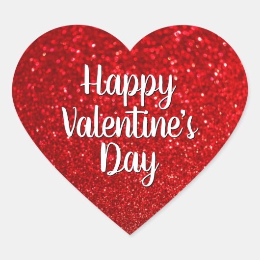 Red Glitzer Bokeh Happy Valentine's Day Herz-Aufkleber (Vorderseite)