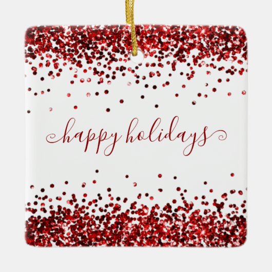 Red Glitzer Borders Happy Holidays Keramik Ornamen Keramikornament (Vorderseite)