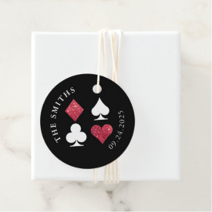 Red Glitzer Card Anzug Hochzeitdatum und -name Geschenkanhänger