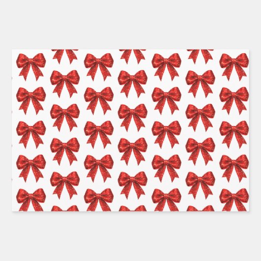 Red Glitzer Coquette Bow Weihnachten Geschenkpapier Set (Vorderseite 3)