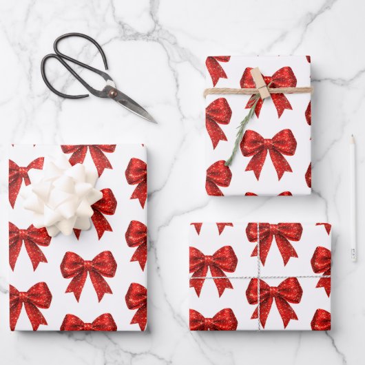 Red Glitzer Coquette Bow Weihnachten Geschenkpapier Set (Vorderseite)