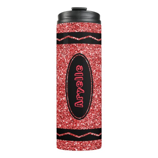 Red Glitzer Crayon Individuelle Name Hot Drink Tum Thermosbecher (Vorderseite)