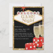 Red Glitzer Dice & Champagne Black Game Night Einladung (Vorderseite)