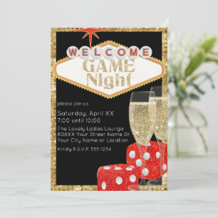 Red Glitzer Dice & Champagne Black Game Night Einladung