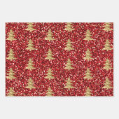 Red Glitzer Glitzy Gold Weihnachtsbäume Geschenkpapier Set (Vorderseite)