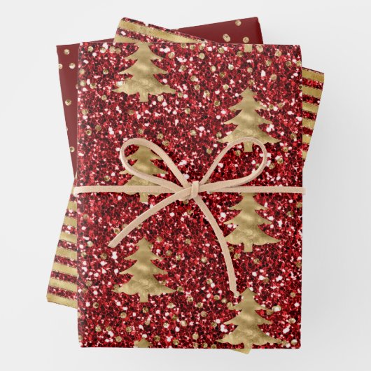 Red Glitzer Glitzy Gold Weihnachtsbäume Geschenkpapier Set (Beispiel)