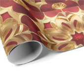Red Glitzer Gold Blume Wrapping Paper Geschenkpapier (Rolleneckpunkt)