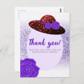 Red Glitzer hat lila Lavendel Danke Postkarte (Vorne/Hinten)