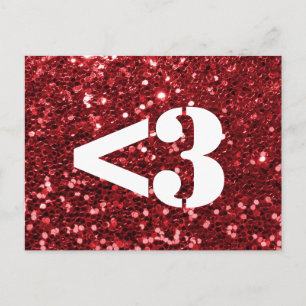 Red Glitzer Heart Liebe Postkarte