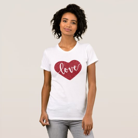 Red Glitzer Heart Liebe | Valentinischer T - Shirt (Vorne ganz)