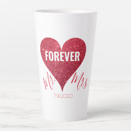 Red Glitzer Heart Mr. and Mrs Large Latte Tasse