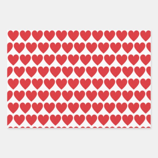 Red Glitzer Heart Pattern Geschenkpapier Set (Vorderseite)