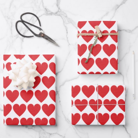 Red Glitzer Heart Pattern Geschenkpapier Set (Vorderseite)