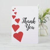 Red Glitzer Hearts Dankeschön-Karte Dankeskarte (Stehend Vorderseite)