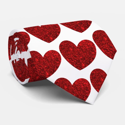 Red Glitzer Hearts Krawatte (Gerollt)