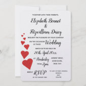 Red Glitzer Hearts Wedding Einladung (Rückseite)