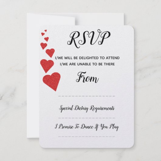 Red Glitzer Hearts Wedding RSVP (Rückseite)