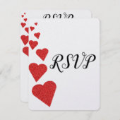 Red Glitzer Hearts Wedding RSVP (Vorne/Hinten)
