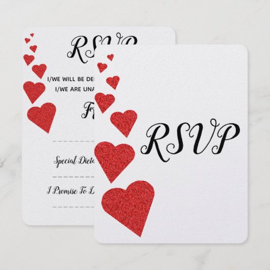 Red Glitzer Hearts Wedding RSVP (Vorne/Hinten)