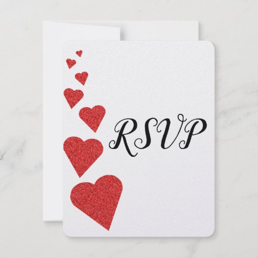 Red Glitzer Hearts Wedding RSVP Karte (Vorderseite)
