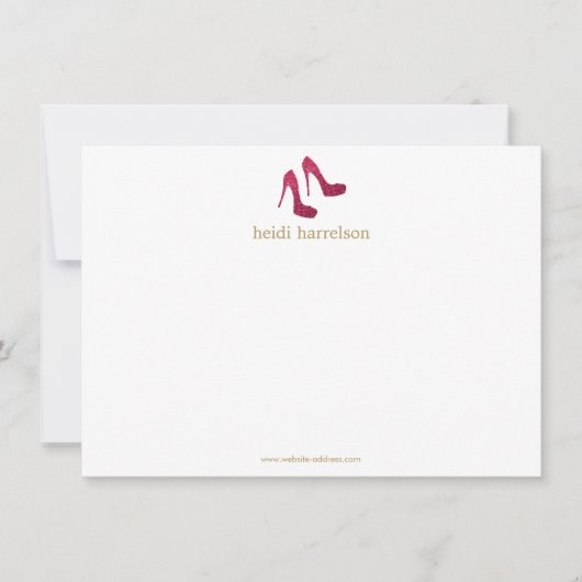 Red Glitzer Heelses Boutique Flat Notecard Mitteilungskarte (Vorderseite)