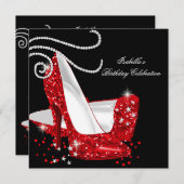 Red Glitzer High Heels Black Birthday Party Einladung (Vorne/Hinten)