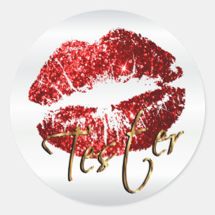 Red Glitzer Lips 3 - Tester Runder Aufkleber